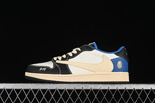 All categories Air Jordan Jordan series basketball shoes Air Jordan 1 Low High-end customized low-top sneakers Travis Scott x Fragment Design x Air Jordan 1 Low OG SP AJ1 Joe 1 Bape joint-crocodile skin black and white blue low-top cultural casual sneakers XZ2828-001